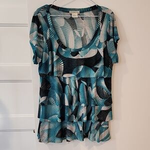 Blue and Black Tiered Short Sleeve Blouse